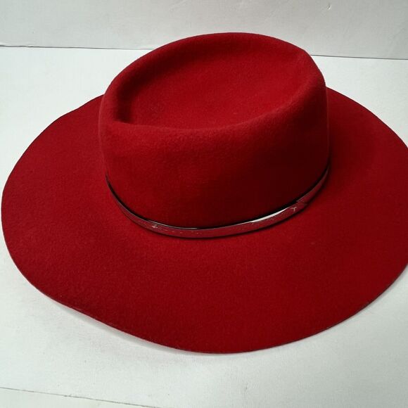 LHC Brand Red 100% Wool Silver Metal Hat Band Fedora Style Hat Size Medium - Picture 6 of 12